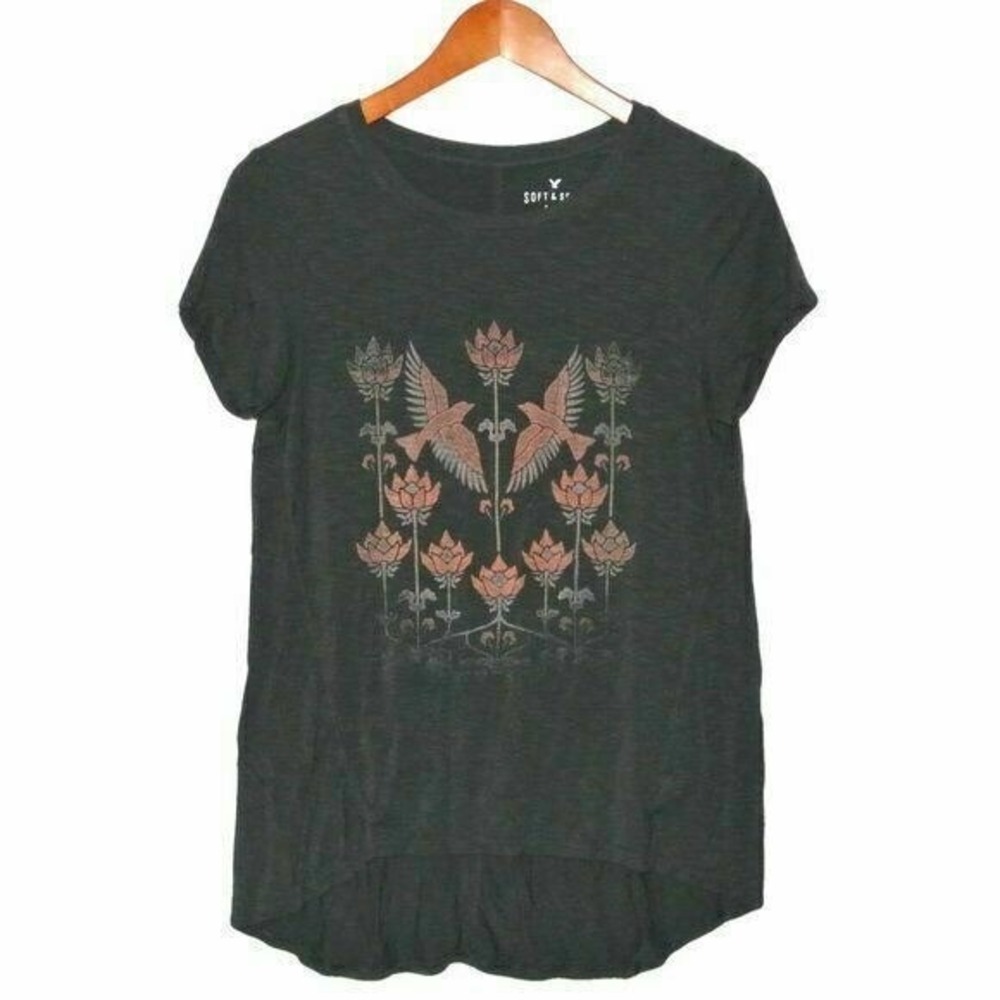 American Eagle Soft & Sexy Slub Tee Hi Low Bird XS